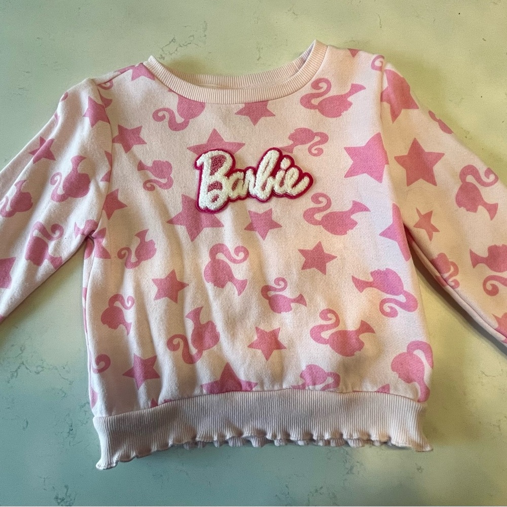 Toddler girl Barbie Pink and White Fleece Sweatshirt